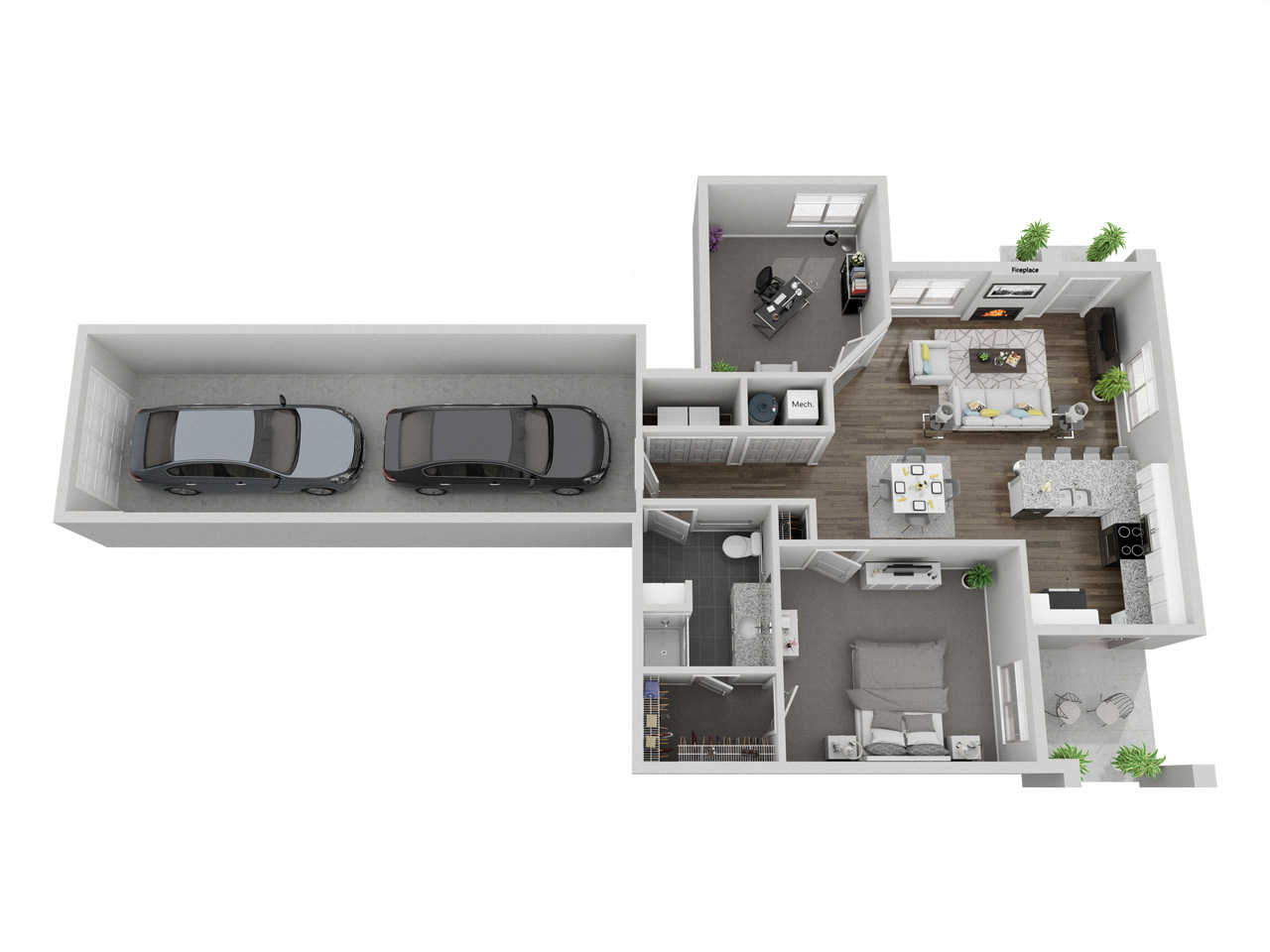 Floor plan for 1 bed, 1 bath, 1121 sqft